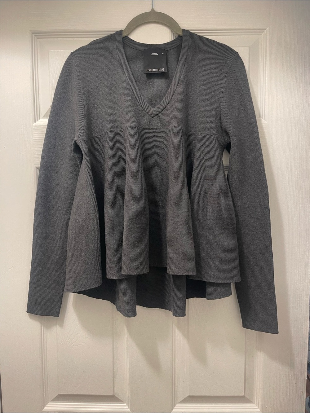 C/MEO Collective Gray Ribbed Peplum Sweater Size Medium